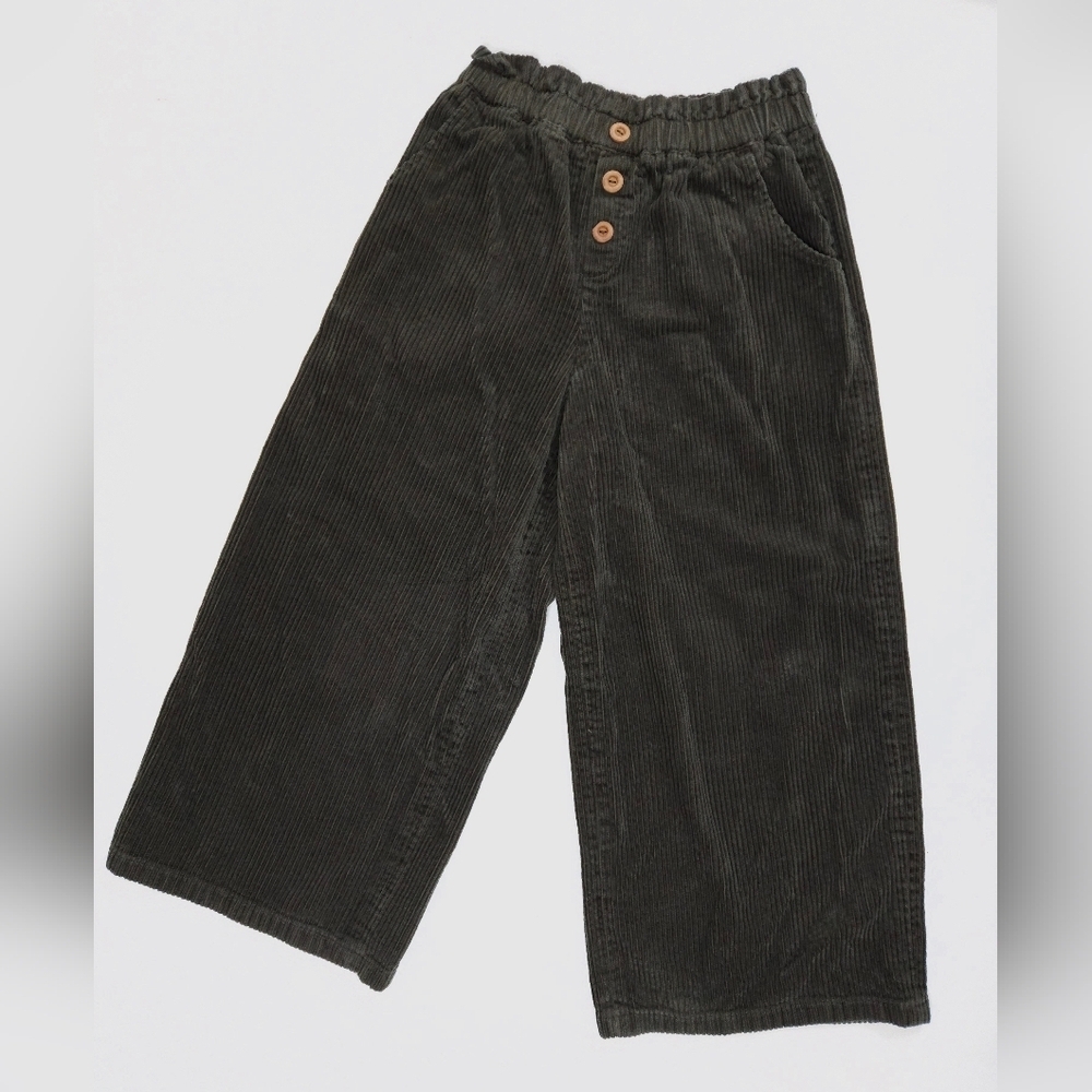 Mango MNG Girls Wide Leg Olive Green Corduroy Pants 13-14 Years